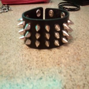 Spiked black leather bracelet